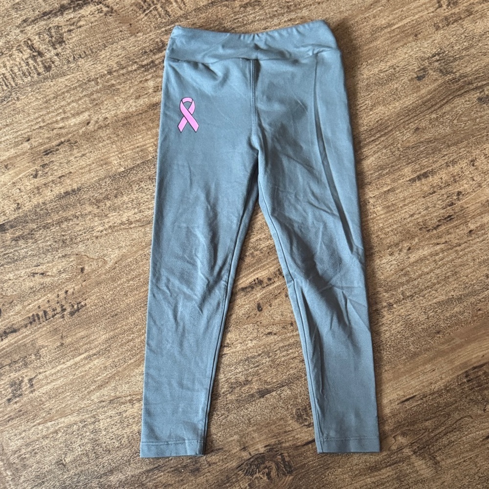 Gray Kids Leggings with Pink Ribbon